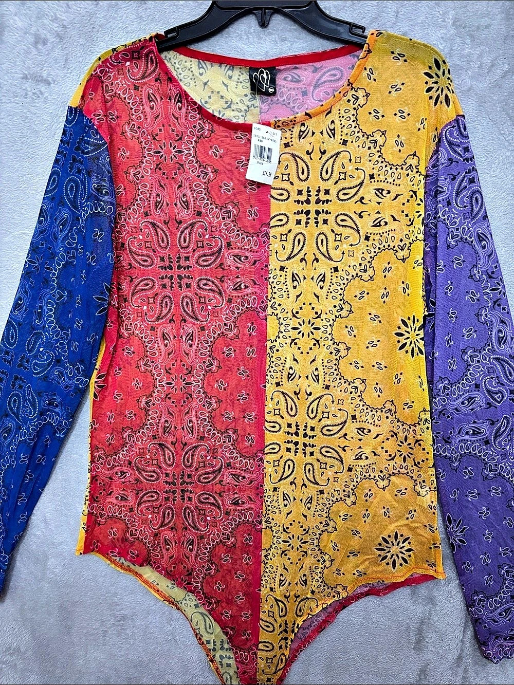 2 Hearts Mesh Bandana Style Long Sleeved Bodysuit 3x NWT